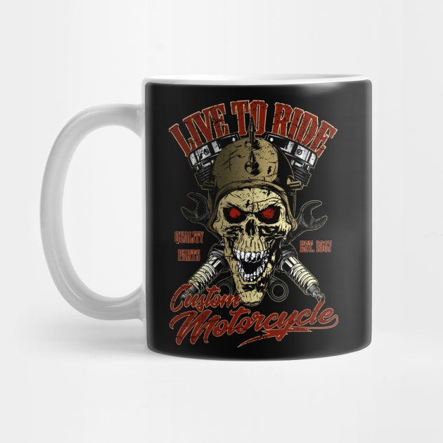 Live to Ride - Motorcycle Biker Skull by RockabillyM